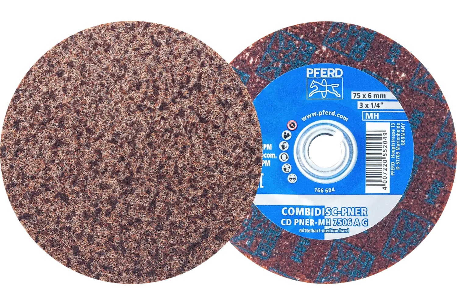 Picture of Pferd CombiDisc® Unitized Disc, 3" Dia, Type CD, Coarse, Medium-Hard, 6AC, Aluminum oxide